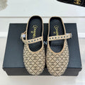 CHANEL FLAT MULES 25SS IN BEIGE EMBELLISHED WITH RHINESTONES