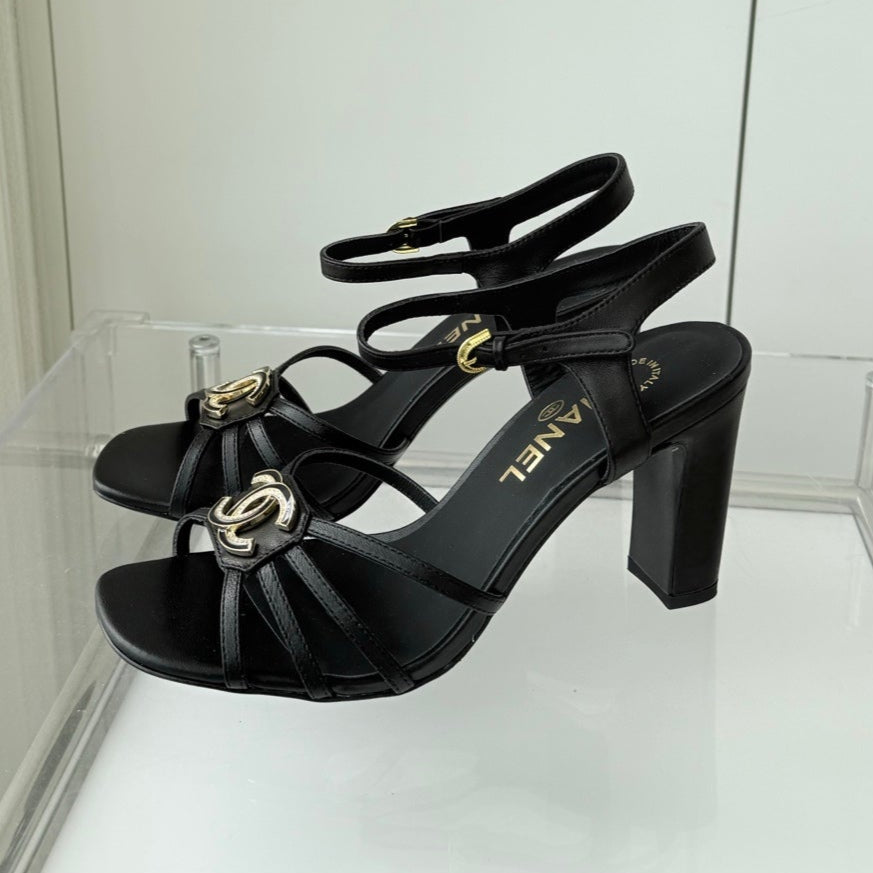 CHANEL HIGH HEEL SANDALS 85 MM IN BLACK LAMBSKIN