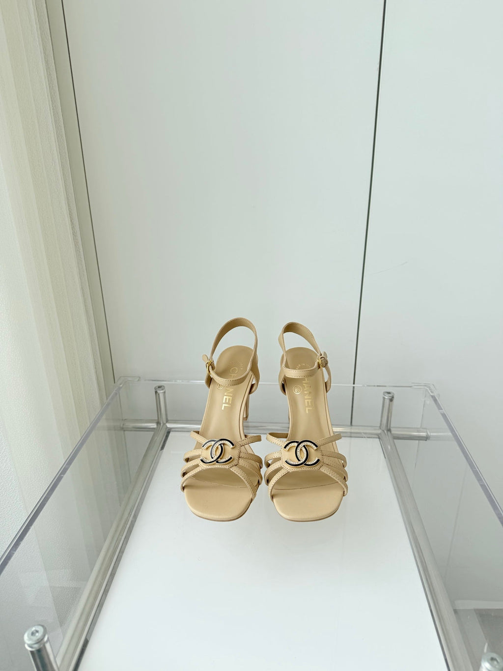 CHANEL HIGH HEEL SANDALS 85 MM IN FLAX YELLOW LAMBSKIN