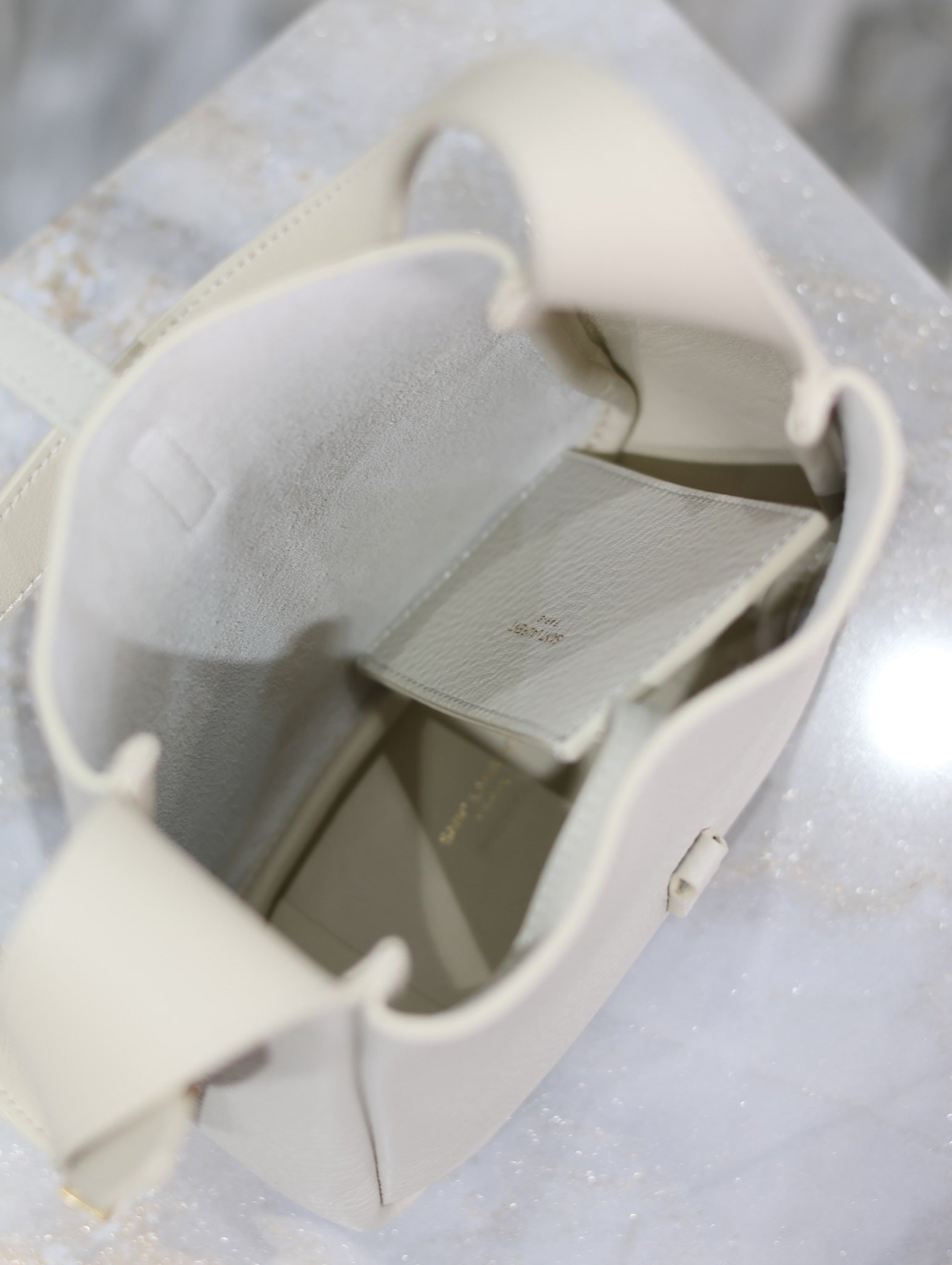 YSL 25S LE 5 À 7 BAG 16 IN BLANC VINTAGE GRAINED CALFSKIN GOLD HARDWARE