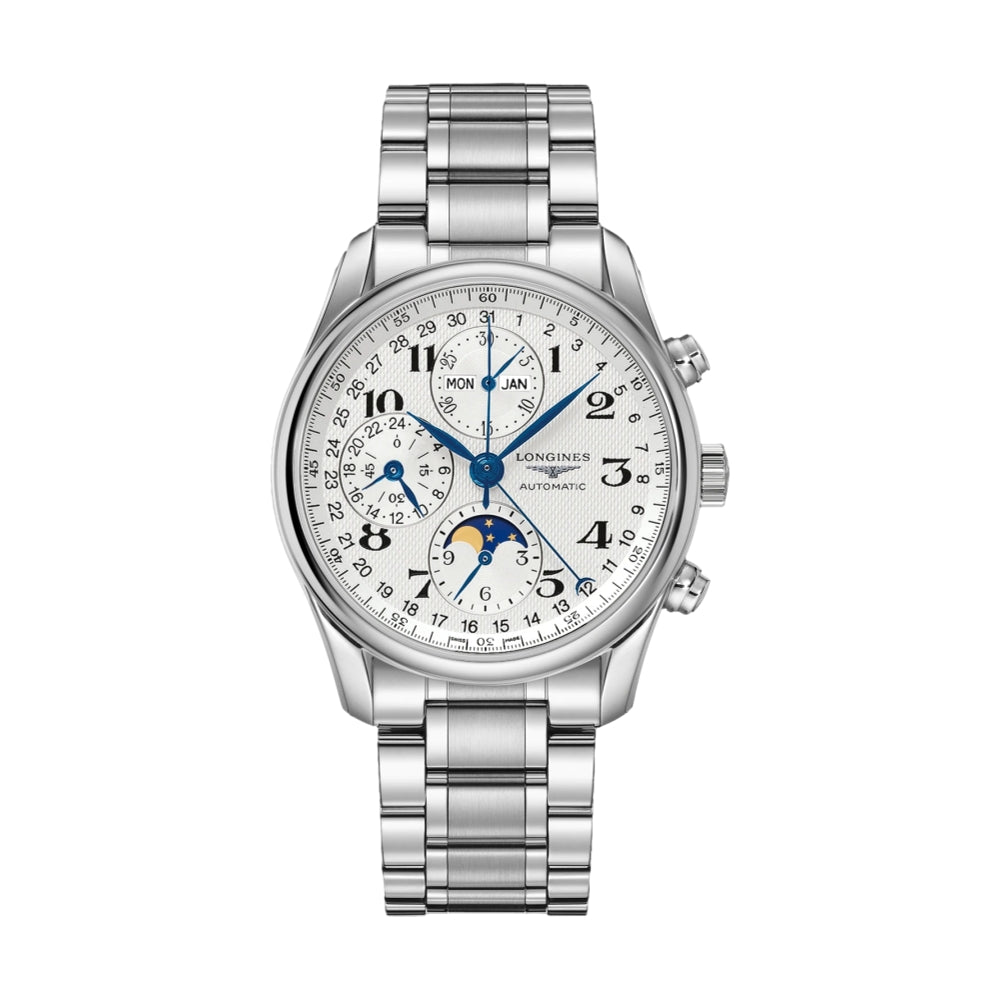 Longines Master Collection Chronograph Moonphase 40mm Watch - Silver on Bracelet
