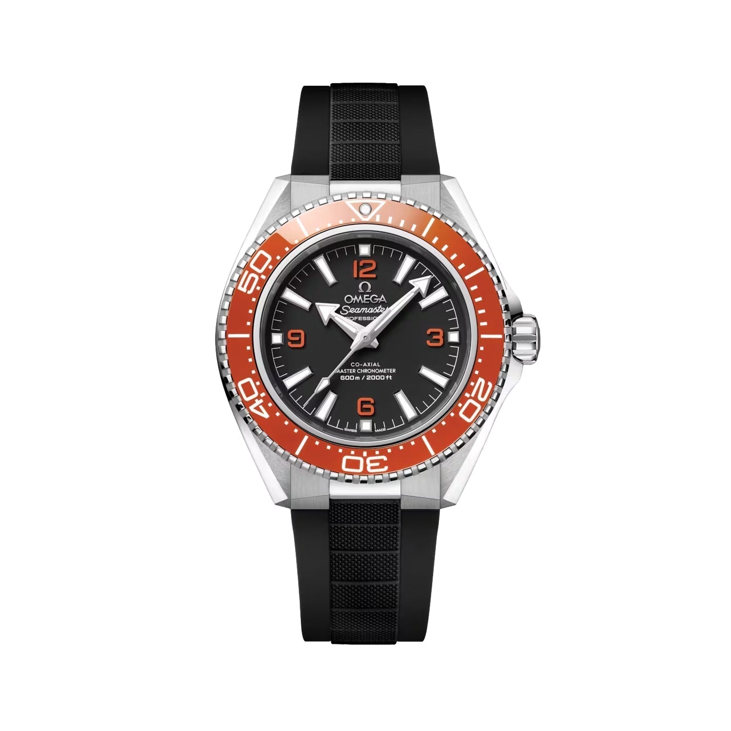 Omega Seamaster Planet Ocean 600M 42mm Watch - Black and Orange on Black Rubber Strap